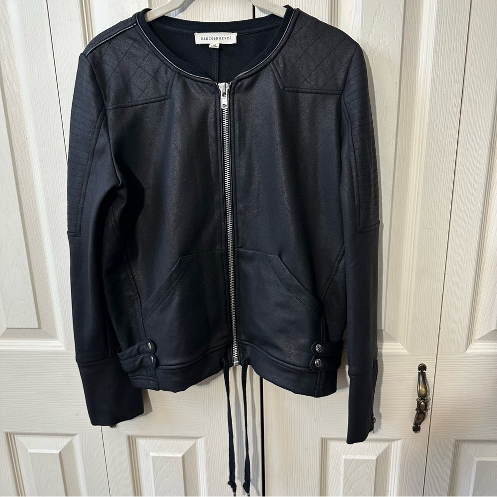 Dance & Marvel Faux Leather Moto Biker Bomber Jacket Black Womens Size Medium